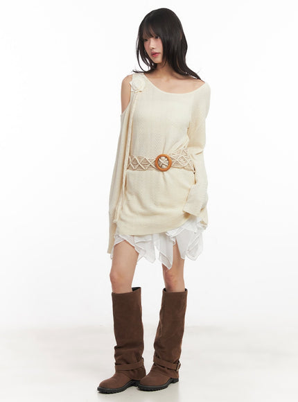 cut-out-maxi-sweater-with-belt-and-corsage-ca522