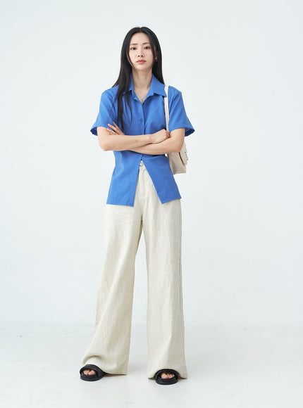 Linen Wide Leg Boot-Cut Pants OU20