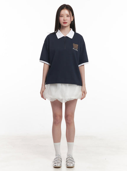Embroidered Logo Collared Top IY513