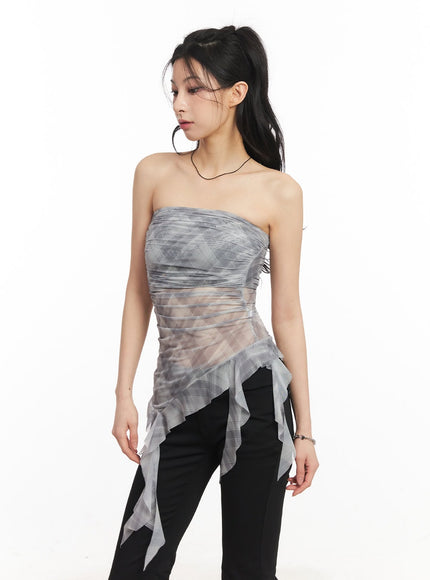 sheer-plaid-ruffle-tube-top-ca514