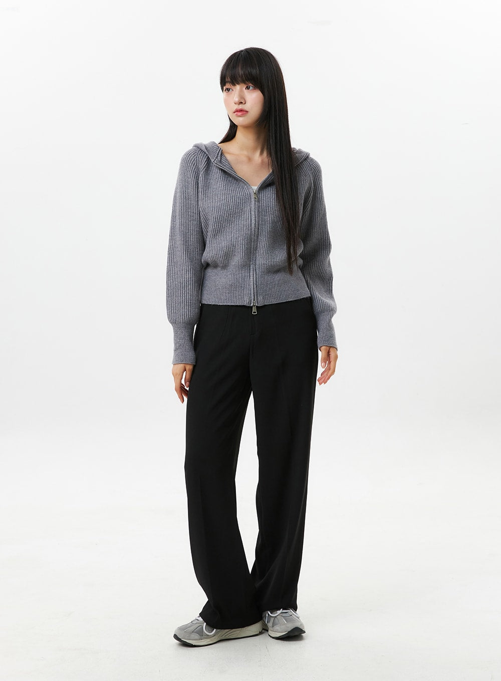 Hoodie Zip-Up Knit Sweater OS305 - Korean Women's Fashion