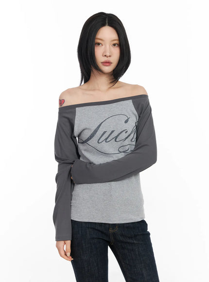 off-shoulder-raglan-long-sleeve-top-cf526 / Dark gray