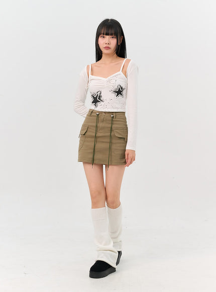 a-line-string-mini-cargo-skirt-in302 / Dark green