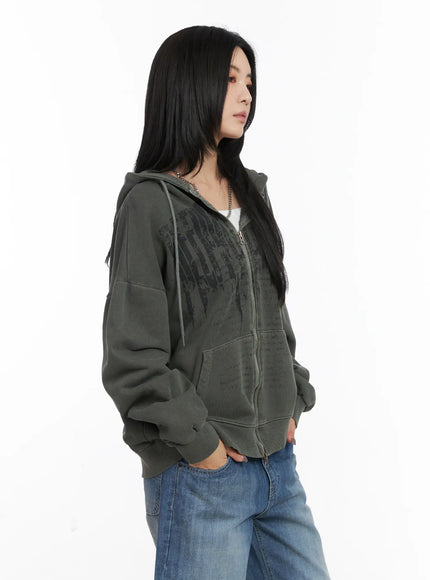 Oversized Pigment Print Zip-Up Hoodie CD505