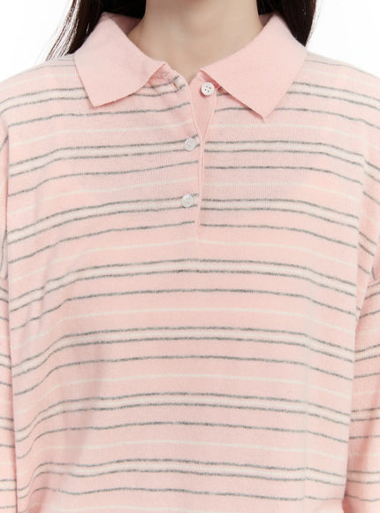Oversized Striped Collar Knit Top CM510