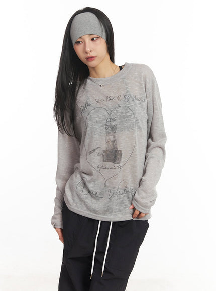 Sheer Art Graphic Long-Sleeve Top CA504