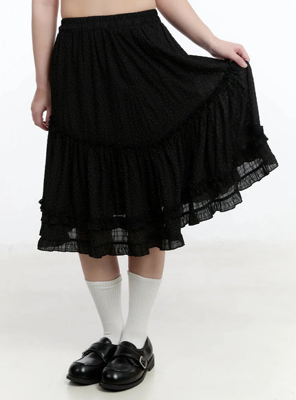 Polka Dot Ruffle Hem Midi Skirt IM513