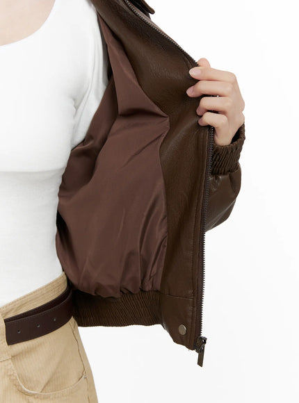 Crop Faux Leather Jacket CO531