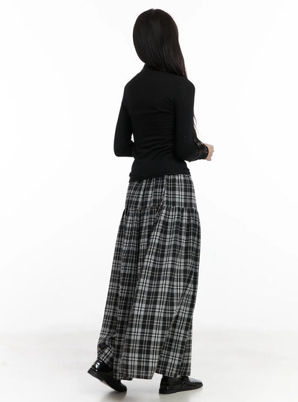 plaid-frill-maxi-skirt-cn527