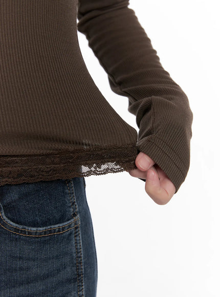 Slim Ribbed Lace Trim Top CG519