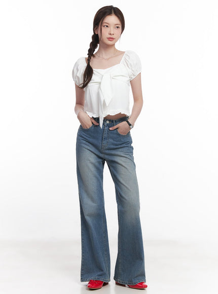 Ribbon Frill Square-Neck Top CY515