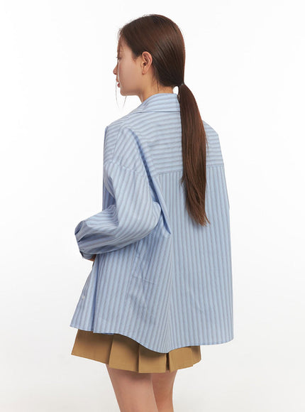 Loose-Fit Collared Striped Button-Up Shirt IM513