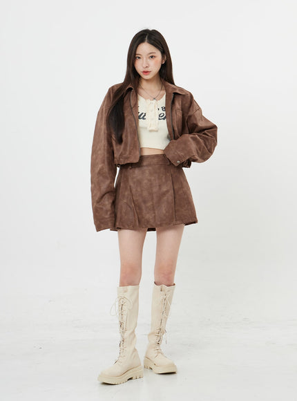 Faux Leather Zipp-Up Jumper Jacket BO24