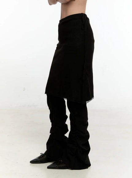 Ribbed Knit Lace Midi Skirt CN505