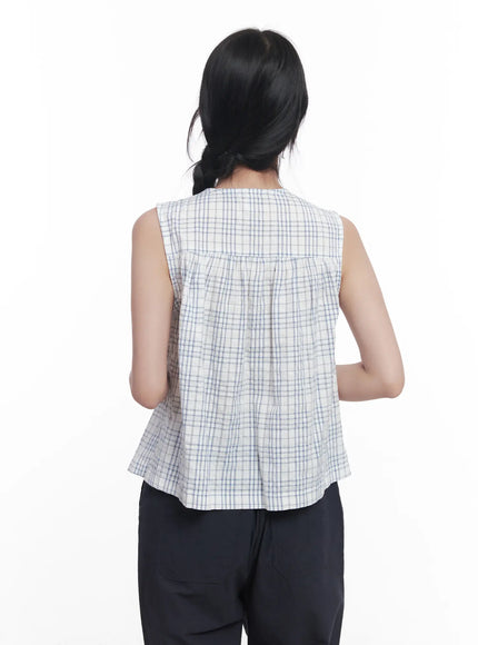 plaid-sleeveless-blouse-cu523