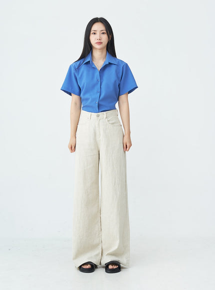 Linen Wide Leg Boot-Cut Pants OU20