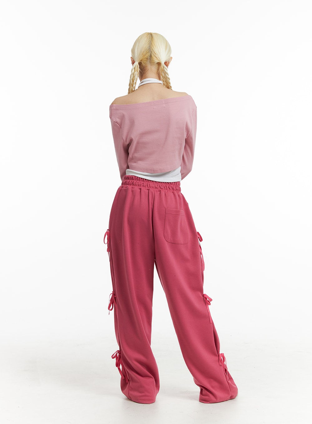 Womens Coquette Aesthetic Gray Flare Sweatpants with Pink Bow