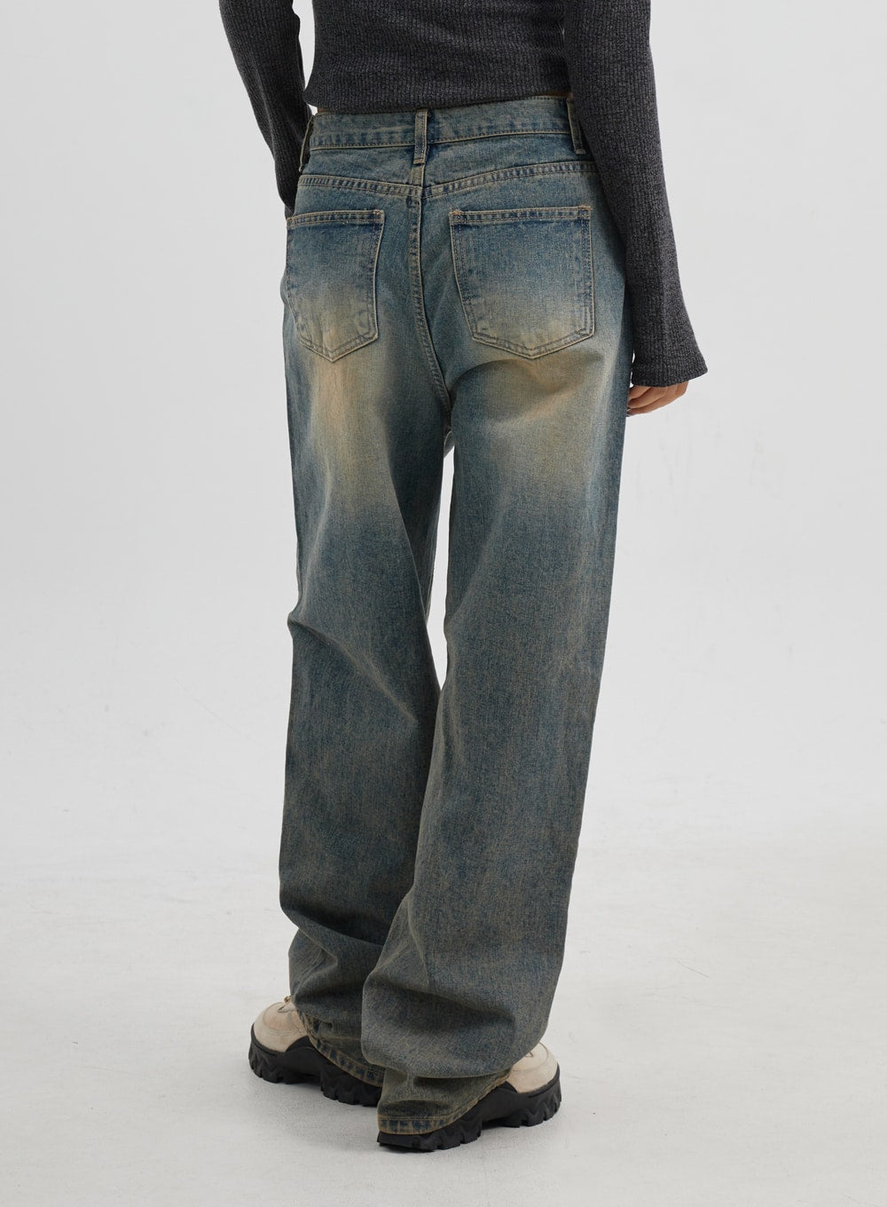 【EEUN】19th Vintage Washed Jeans Vintage Wash Wide Leg Jeans CJ319 - Korean Women's Fashion
