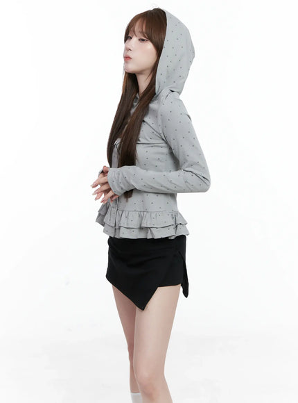 Ruffle Polka-Dot Hooded Cardigan CS501