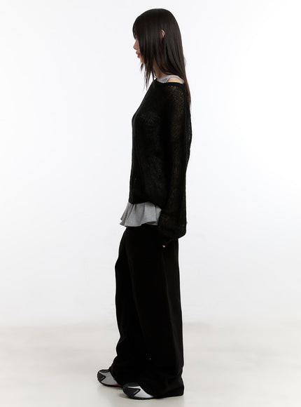Sheer Knit Long-Sleeve Top CA508