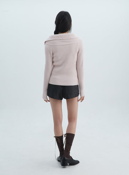 asymmetrical-button-open-collar-knit-sweater-on313