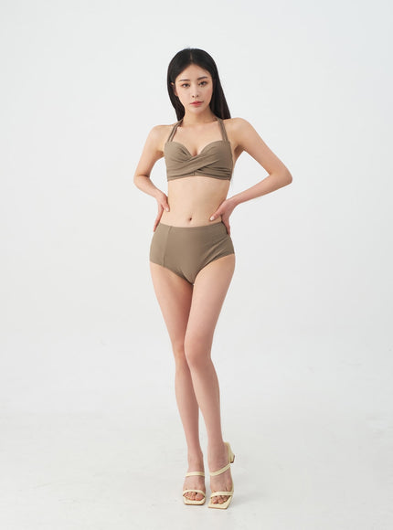 Halterneck Tweed Basic Bikini Set IJ13