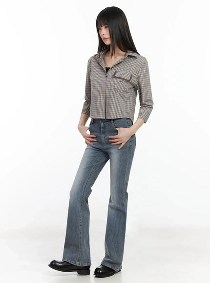 Plaid 3/4 Sleeve Shirt IM523