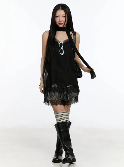 Laced Knit Thin Scarf IM513