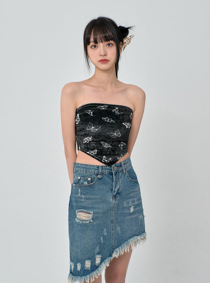 Velvet Butterfly Sleeveless Crop Top BN22