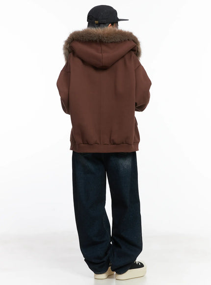 Oversized Faux Fur Fleece Zip-Up Hoodie CD529
