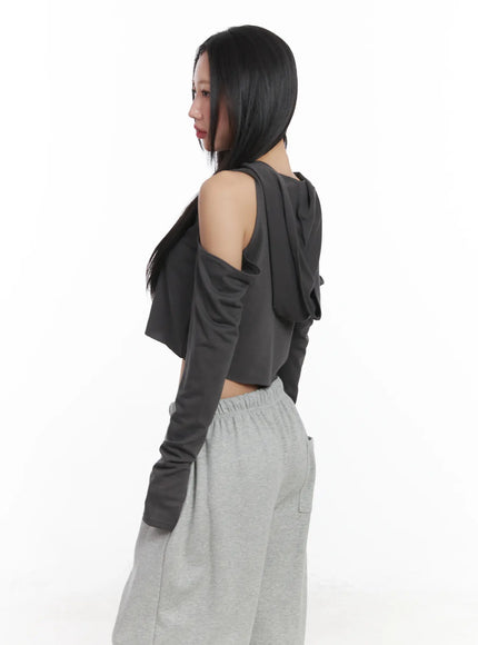 Cut-Out Crop Hood Long Sleeve Top CD529