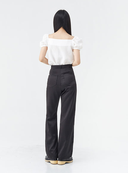 Satin Slit Straight Fit Tailored Pants OG10
