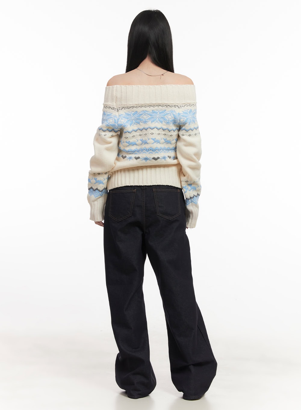 Nordic Print Off-Shoulder Sweater CF514