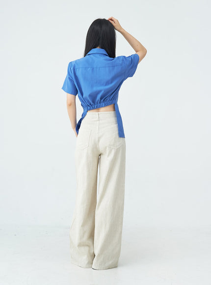 Linen Wide Leg Boot-Cut Pants OU20