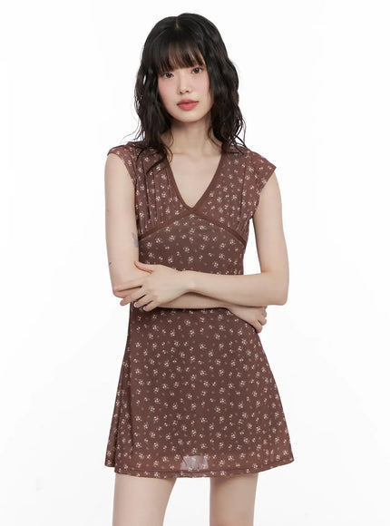 V-Neck Floral Print A-Line Dress IL531