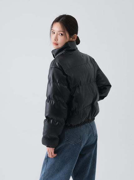 Faux Leather Cropped Puffer Jacket CS07