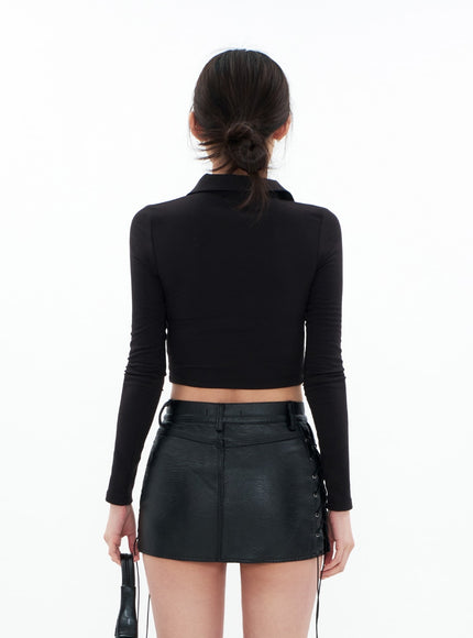 Open Collar Shirring Long-sleeve Top CA01