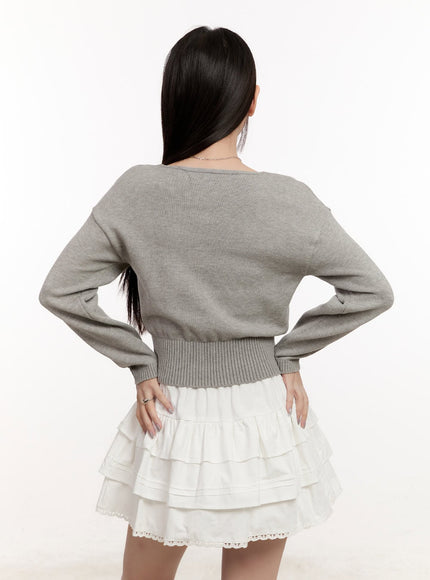 Buttoned V-Neck Crop Sweater CM510