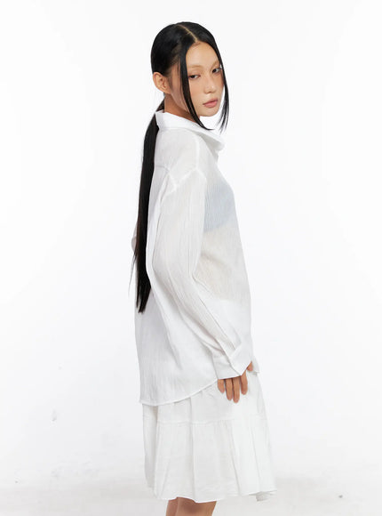 Sheer Long-Sleeve Button-Down Shirt CL529