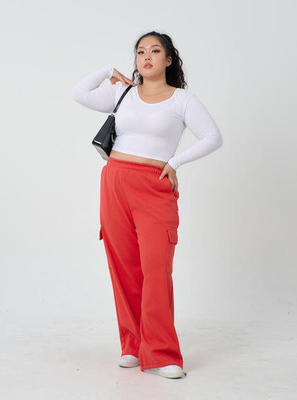 Plus U-Neck Long Sleeve Cropped Top ID27