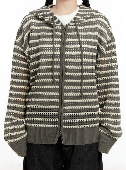 Striped Knit Hooded Cardigan CM511