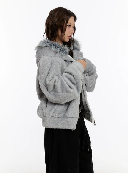 Faux Fur Fleece Zip-Up Hoodie CN527