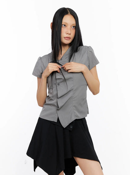 asymmetric-collar-button-down-blouse-cl530
