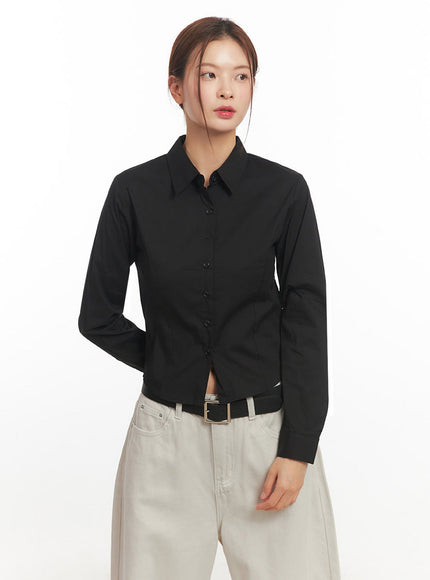 Slim-Fit Cropped Collared Button-Up Shirt IM513