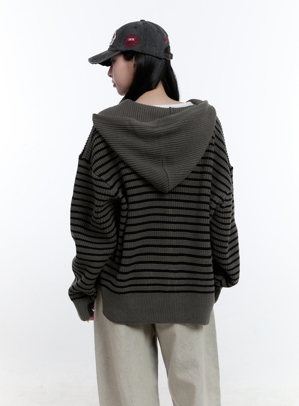 Striped Zip-Up Hooded Knit Jacket CJ520