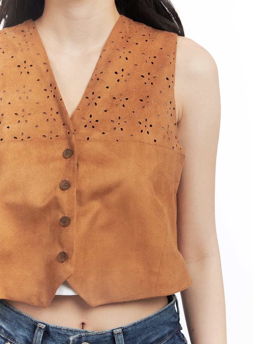 Buttoned Suede V-Neck Vest Top CF513