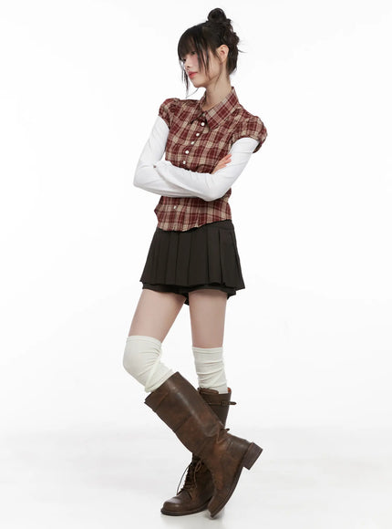 plaid-puff-sleeve-top-cg519