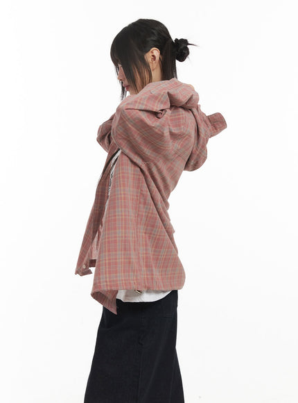 Buttoned Plaid Hooded Shirt CF518