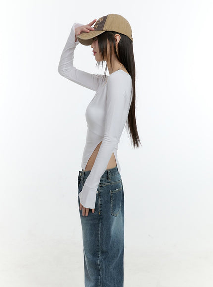 v-neck-cutout-long-sleeve-crop-top-cf507