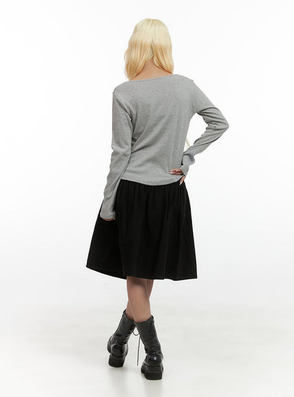 chic-buttoned-flare-cotton-midi-skirt-cs426